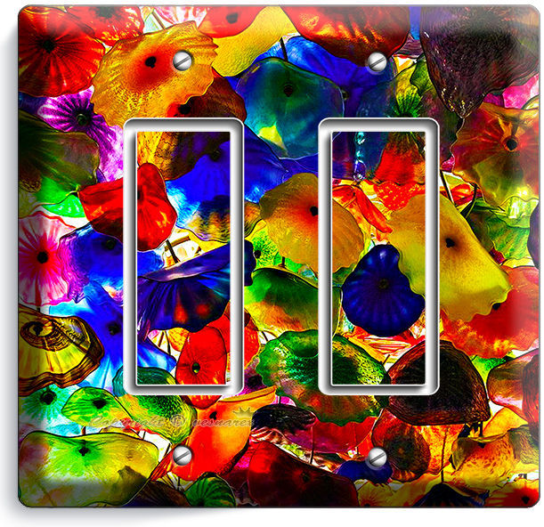 COLORFUL MURANO GLASS DOUBLE GFI LIGHT SWITCH WALL PLATE COVER LIVING ROOM DECOR