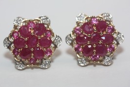 14K Yellow Gold Red Stones Natural Diamond Accent Stud Earrings. 5.3 grams - $850.00