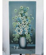 LEARY Original MODERN IMPASTO FLORAL VINTAGE STILL LIFE 1960s Oil on Canvas - $594.00