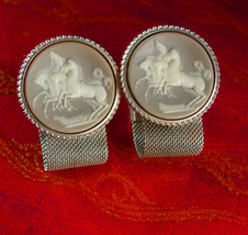 CAMEO Cufflinks wild horse Mesh wrap Vintage Mythical  Collectors silver  Cuff l - £87.92 GBP
