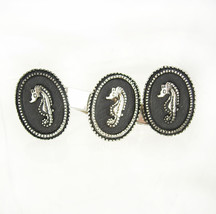 Vintage black enamel seahorse cufflink set tie clip set wedding annivers... - $125.00