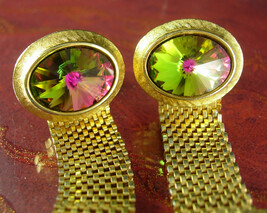 Vintage Prism cuff links Watermelon Rivoli Cufflinks Wrap Mesh Wedding Groom Bir - $110.00