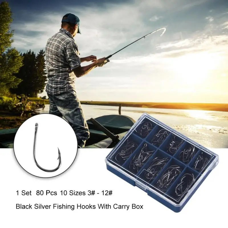 80 pcs Sea Fly Fishing Hooks Tackle Set With Box 10 Size Practical Fresh Water 2 - £25.99 GBP