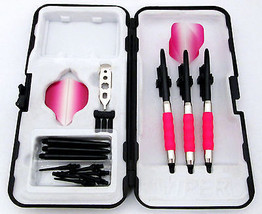 Pink Two Tone Standard Rubberized Sure Grip Soft Tip Dart Set + Case 16 gram - 1 - £19.05 GBP