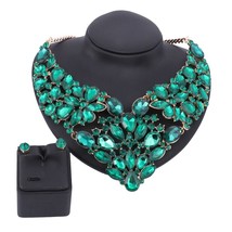 Jewelry Full Clear Rhinestones Statement Necklace and Earrings for Women Indian  - £17.14 GBP