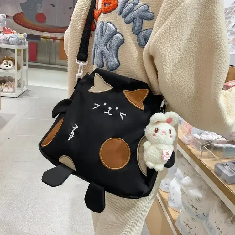 Cute Cat Shape Crossbody Bag Kawaii Ladies Nylon Messenger Bag Large Cap... - $20.50