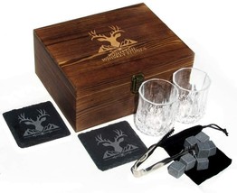 Whitetail Whiskey Glasses &amp; Stones Set - 8 Cooling Cubes + 2 Glasses &amp; Coasters - £39.83 GBP