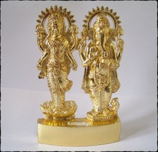 Laxmi Ganesh Idol Lakshmi Ganesha Antique Gold Plated Metal Idol Energized - £35.01 GBP