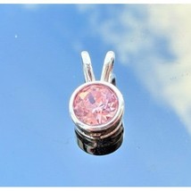 DAINTY 925 STERLING SILVER ROUND 5 MM.  LAB CREATED PINK SAPPHIRE PENDAN... - $23.17