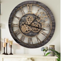 Wall clock 24 inches with real moving gears Carbon Grey - £148.62 GBP