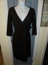 Ann Taylor Loft Petites 3/4 Sleeve Black Tan Polka Dots Wrap Dress Size 2P Euc - £26.61 GBP