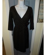 ANN TAYLOR LOFT Petites 3/4 Sleeve Black Tan Polka Dots Wrap Dress Size ... - £26.25 GBP