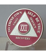 Pink &amp; Silver Plated 22 Year AA Chip Alcoholics Anonymous Medallion Coin - $16.99