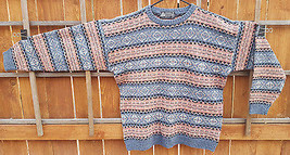 VTG Wool Sweater-XL-100% Wool-Salmon/Blue-Geometric-Nice-Ugly-Hipster-Un... - $75.72