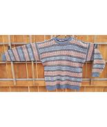 VTG Wool Sweater-XL-100% Wool-Salmon/Blue-Geometric-Nice-Ugly-Hipster-Unique- - £60.51 GBP