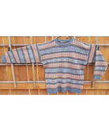 VTG Wool Sweater-XL-100% Wool-Salmon/Blue-Geometric-Nice-Ugly-Hipster-Unique- - $75.72
