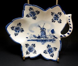 Delfts Blue Hand-Painted Blue &amp; White Windmill Decorative Trinket Dish Holland - £19.45 GBP