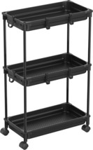 Simple Houseware Standard 3-Tier Slim Rolling Storage Cart, Black - £30.53 GBP