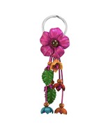 Striking Tropical Flower Fuchsia Pink Leather and Beads Bag Ornament Key... - £12.84 GBP