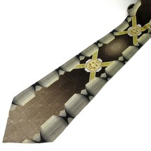 Nino Mori Brown Gold Shades Symmetrical Silk Tie 60&quot; x 4&quot; - £11.15 GBP