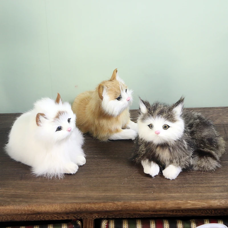 Realistic Cat Plush Toys Lifelike Fur Furry Stuffed Cat Dolls Simulation Kitten - £13.21 GBP