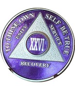 Purple &amp; Silver Plated 26 Year AA Alcoholics Anonymous Medallion Chip Tw... - £14.63 GBP