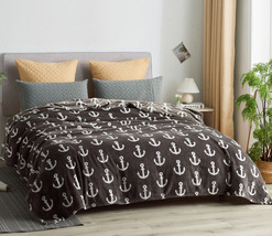 Coffee Anchor Geometric Blanket Microplush Plush Fleece Bed Decor King/C... - £52.74 GBP