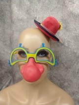 Clown Nose Glasses w/ Mini Bowler Derby Costume Hat Flower Circus Zany Carnival - £10.89 GBP