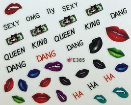 Nail Art 3D Decal Stickers Lips Kisses Sexy OMG King Queen Dang Ha E385 - £2.47 GBP