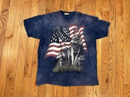 Vintage The Mountain T-Shirt XXL Wolf Pack American Flag Retro Y2K Blue ... - $23.75