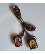 2 x Wood Catholic Brown Scapular, Medal of Jesus/Our Lady of Mt. Carmel - $12.00