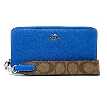 Coach Long Zip Around Wallet With Signature Canvas in Racer Blue Leather CK427 - £117.78 GBP