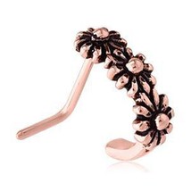 14K Argent Plaqué or Rose Mini Fleur Forme Courbé En De L Nez Boucle Broche 20 - £61.47 GBP