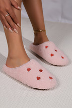 Pink Heart Shape Embroidered Slip On Plush Slippers - $102.92 MXN