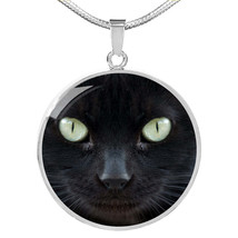 Cat Lover Necklace Black Cat Eyes Circle Pendant Stainless Steel or 18k Gold 18 - £34.13 GBP+