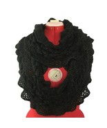 Ruffle Edge Black Soft Silver Metallic Thread Cable Knit Infinity Loop S... - £19.88 GBP