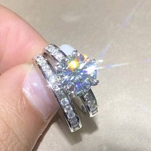 2Ct Round Lab-Created Diamond Bridal Engagement Ring 14K White Gold Plated Set - £119.42 GBP