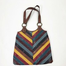 Liz &amp; Co Faux Leather Multi Color Striped Shoulder Bag 13x14x2 inches - $18.80