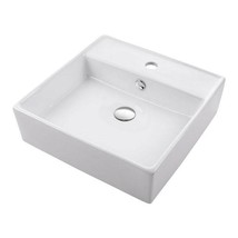 Elegant White Square Vessel Porcelain Ceramic Bathroom Sink with Overflow  - $129.00