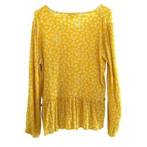 Pleione Yellow Floral Top Blouse Long Sleeve Crinkle Boho Festival Size Small - £11.80 GBP