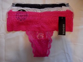 Women&#39;s George Lace Thong Panties 3 Pack Black Pink White Size XS/S NEW - £8.57 GBP