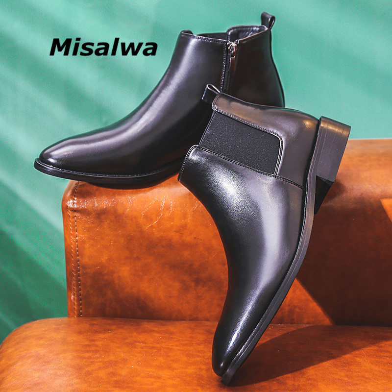 British Men's Formal Chelsea Boots Black Zipper Modern Leather Dress