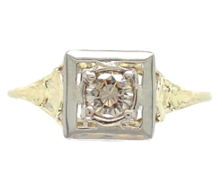 14k Gold Art Deco Filigree Ring w/Champagne Genuine Natural Diamond (#J6811) - £766.28 GBP