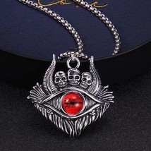 Men&#39;s Baphomet Skull Red Evil Eye Pendant Necklace Punk Jewelry Chain 24&quot; Gift - $11.87