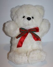 Christmas Teddy Bear Red Green Bows White Plush 13&quot; Soft Toy Stuffed Ani... - $11.65