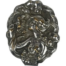 Antique Art Nouveau Gibson Girl Silverplate Brooch Medallion Plaque Ease... - $33.33