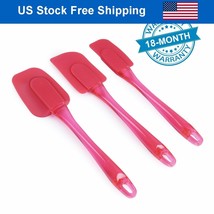 3Pcs Red Silicone Spatula Set Flexible Heat Resistant Rubber Spatula Cake Tools - £15.97 GBP