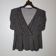 Express Womens Shirt Medium Polka Dot Black White Short Sleeve Blouse - £7.80 GBP