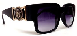 Black Square Gold Lion Head Medallion Square Sunglasses Black Lens (MED-2B) - £10.89 GBP