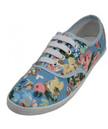 Womens Light Blue Floral Print Canvas Sneakers Lace Up Plimsoll Tennis S... - $12.00